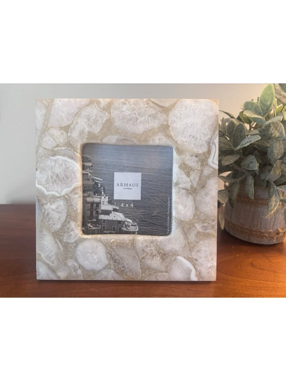 NWT Arhaus White Agate Picture Photo Frame 4x4 Photo Kickstand Heavy